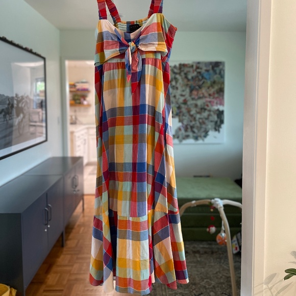 HATCH MATERNITY PLAID RAINBOW COLORFUL MULTI SIZE 1 SUMMER DRESS MIDI MAXI - Picture 2 of 5